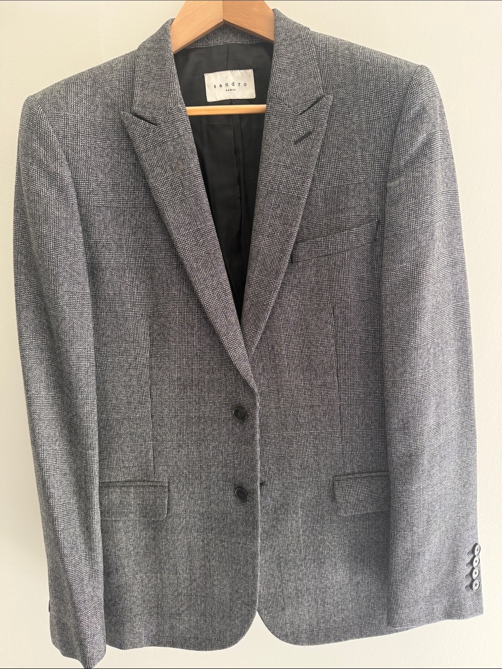 Sandro Gray Textured Two-Button Blazer